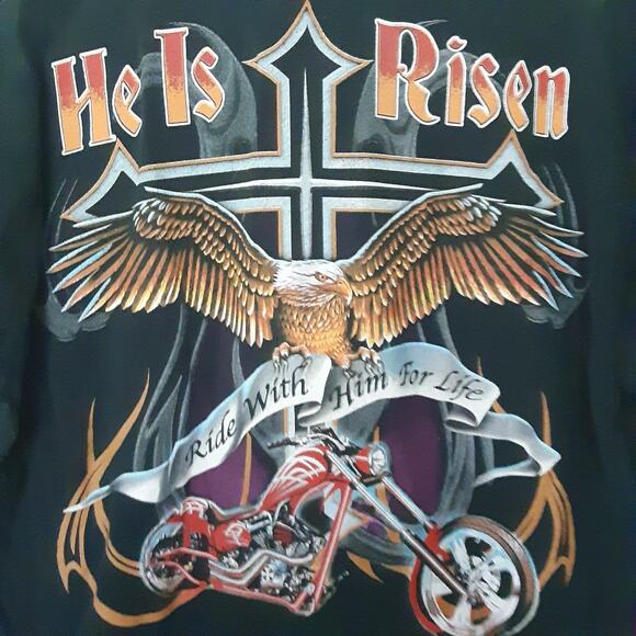 Vtg Biker Jesus Motorcycle T-Shirt Mens M Cross Eagle Chopper Black Y2k Tee - Picture 1 of 8